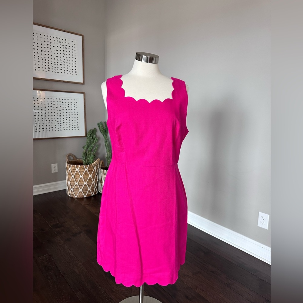 J. Crew Factory Cotton Scalloped Hem/Neckline A-Line Sheath Midi Dress Pink 14 - Picture 4 of 14